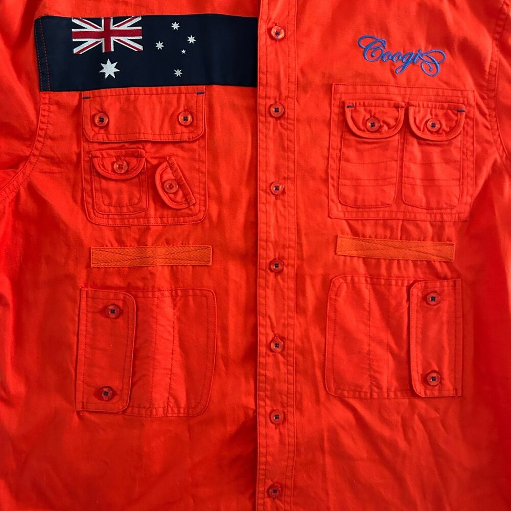 COOGI Men L Australia Expedition Cargo Safari Oxford Button Up SS Y2K Streetwear - Picture 3 of 10
